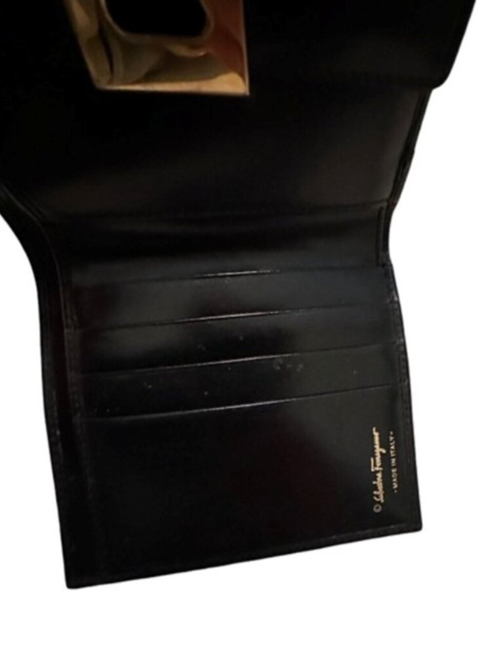SALVATORE FERRAGAMO Gancini Mini Tri Fold Smooth Leather Wallet Black - Picture 10 of 16